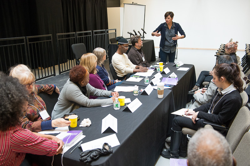 Lucy Sexton leads a table discussion about The Bessies